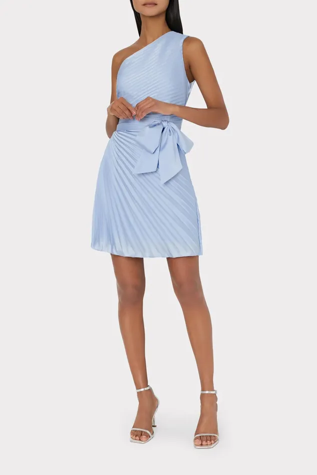 Estie Satin Pleated Mini Dress Ice Blue Women Milly Dresses