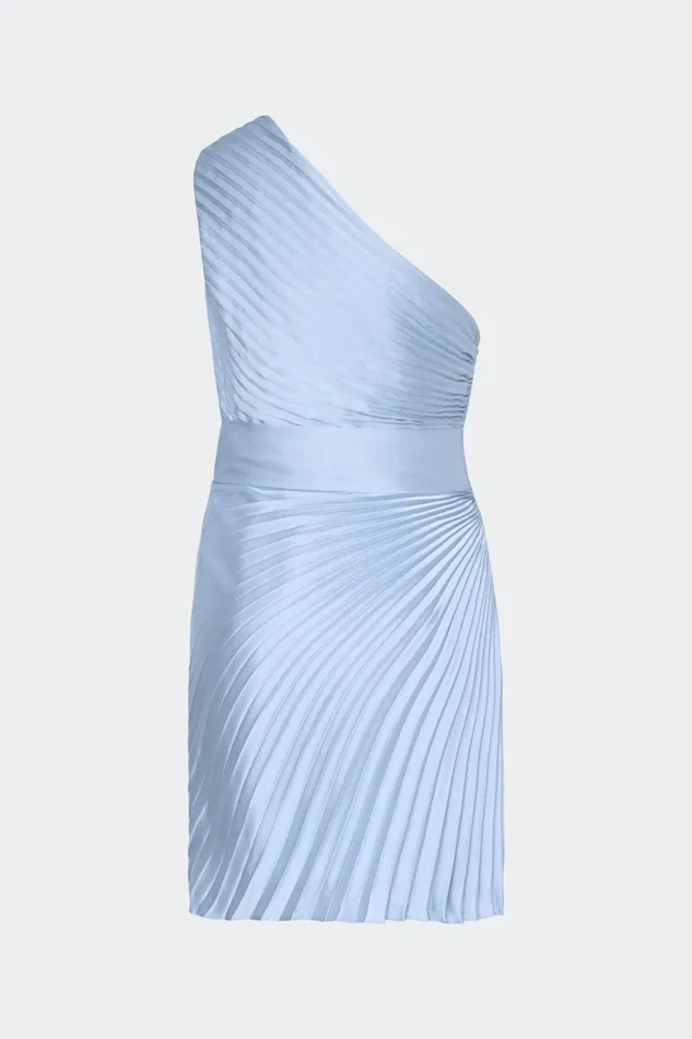 Estie Satin Pleated Mini Dress Ice Blue Women Milly Dresses