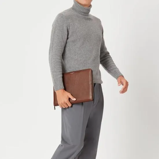 Executive A4 Zipped Padfolio Tobacco Pebble Women Aspinal Of London Padfolios