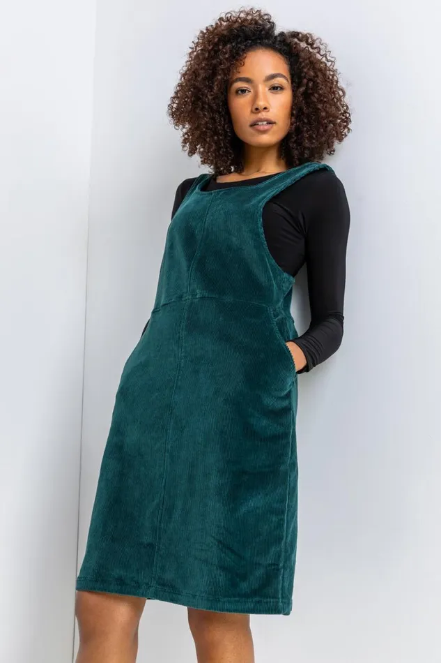 Forest Button Corduroy Pinafore Dress Women Roman Dresses