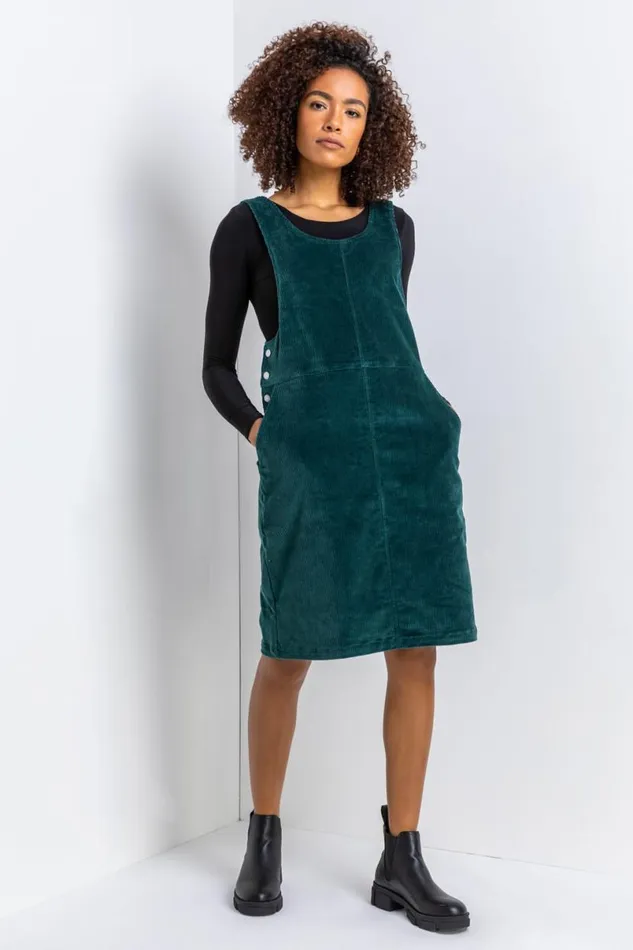 Forest Button Corduroy Pinafore Dress Women Roman Dresses