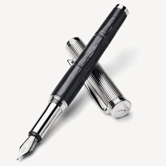 Fountain Pen Deep Shine Black Croc Women Aspinal Of London Luxury Engraved Pens