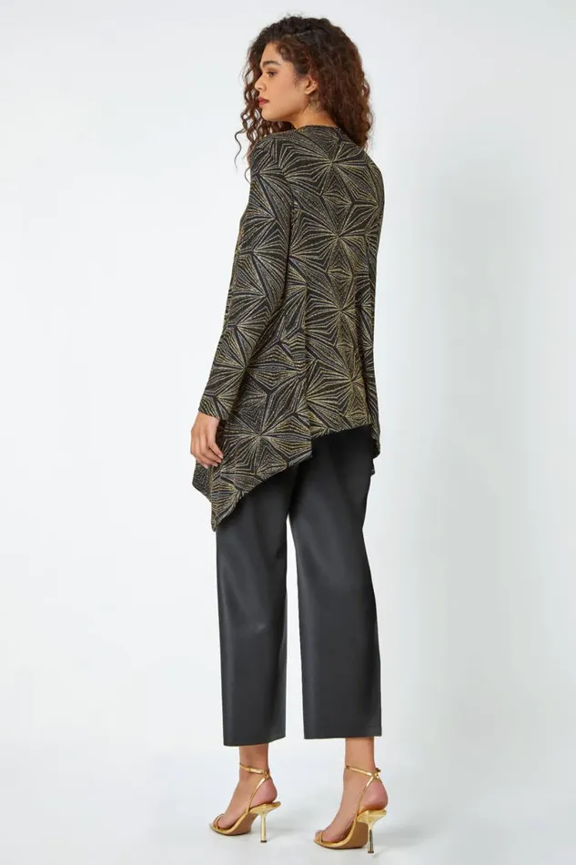 Gold Geometric Sparkle Embellished Kimono Women Roman Tops