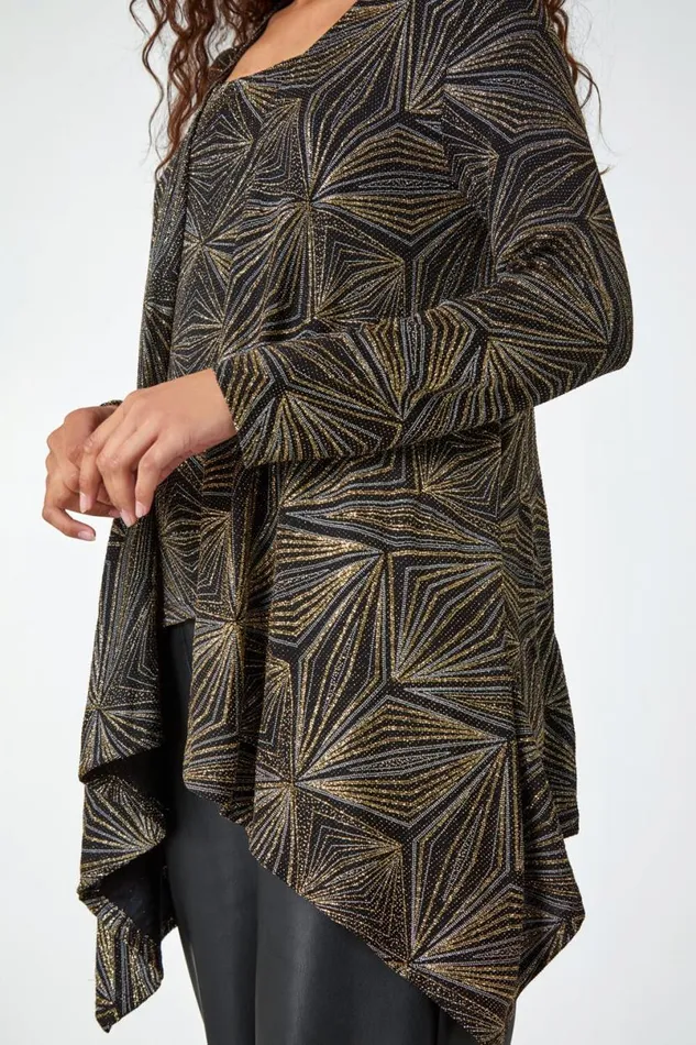 Gold Geometric Sparkle Embellished Kimono Women Roman Tops