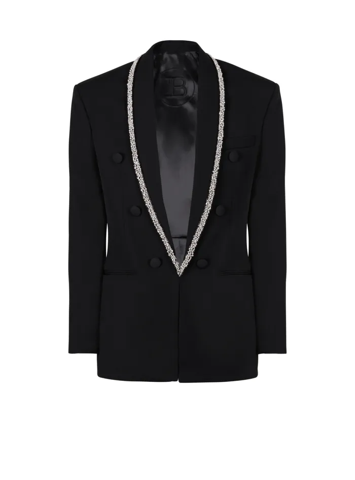 Grain De Poudre Jacket With Embroidered Collar Black Men Balmain Jackets And Blazers