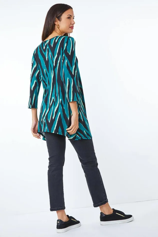 Green Animal Swing Stretch Tunic Top Women Roman Tops