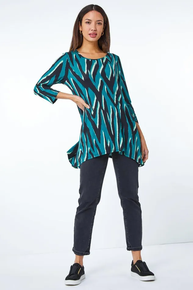 Green Animal Swing Stretch Tunic Top Women Roman Tops