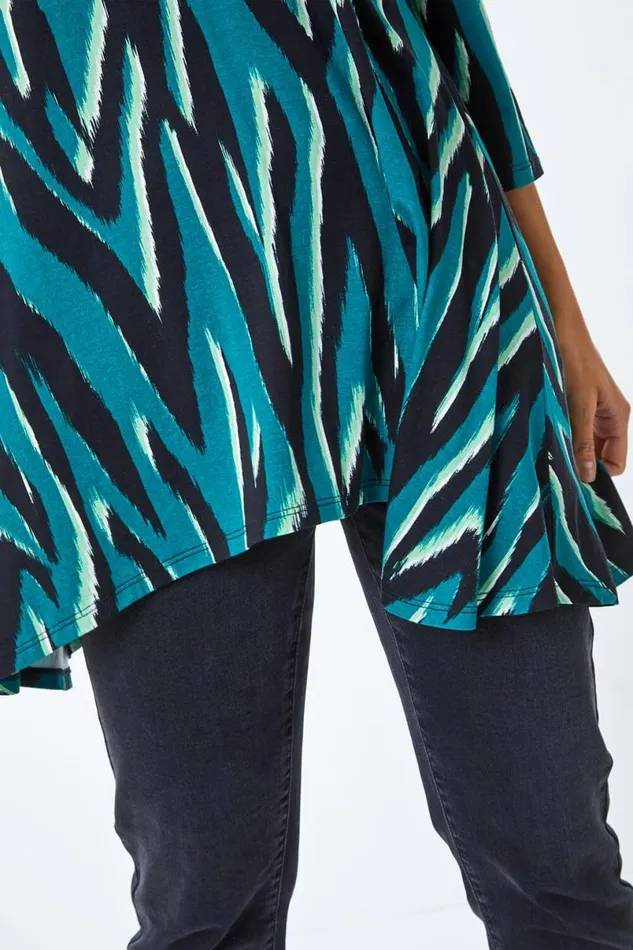 Green Animal Swing Stretch Tunic Top Women Roman Tops