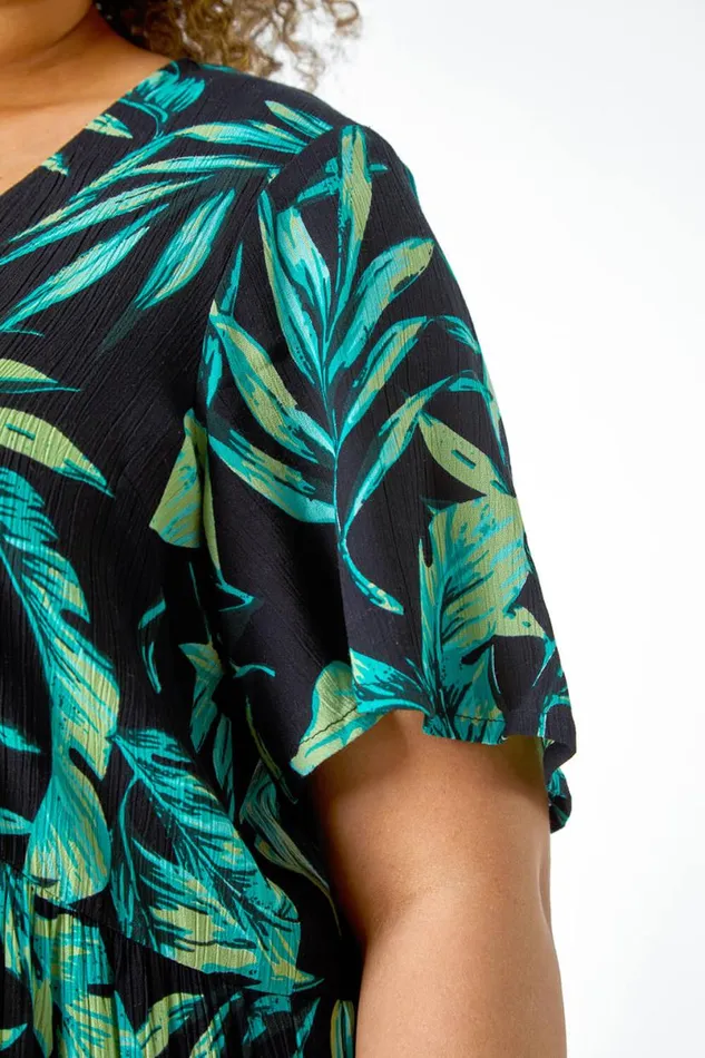 Green Curve Geometric Tiered Frill Midi Dress Women Roman Dresses