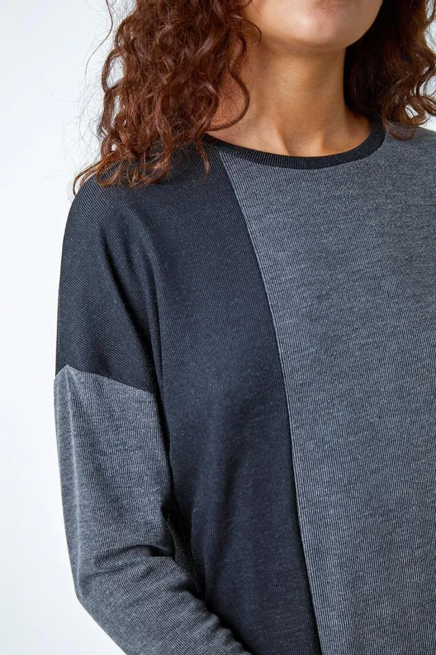 Grey Colour Block Stretch Jumper Dress Women Roman Dresses