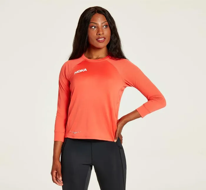 HOKA ONE ONE Tops Performance 34 Sleeve Hot Coral 8211 Women