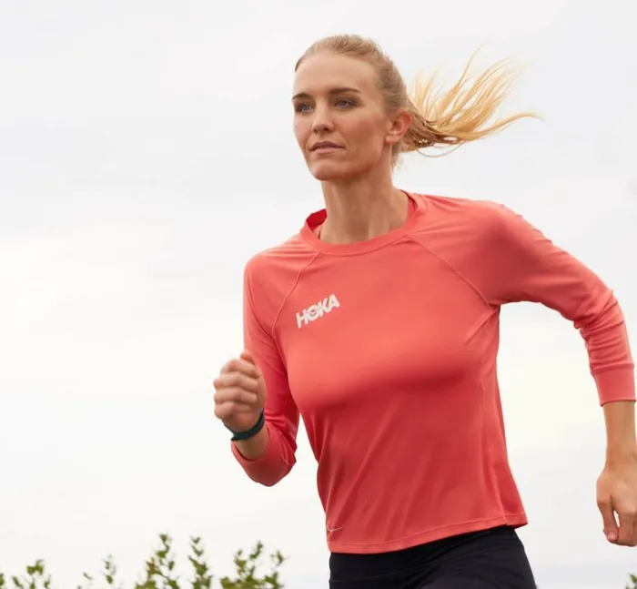 HOKA ONE ONE Tops Performance 34 Sleeve Hot Coral 8211 Women