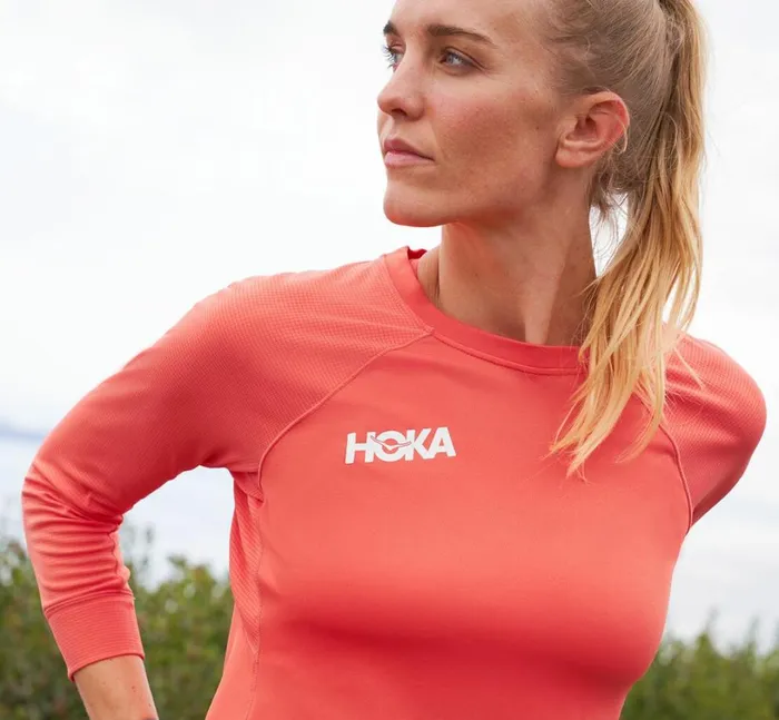 HOKA ONE ONE Tops Performance 34 Sleeve Hot Coral 8211 Women