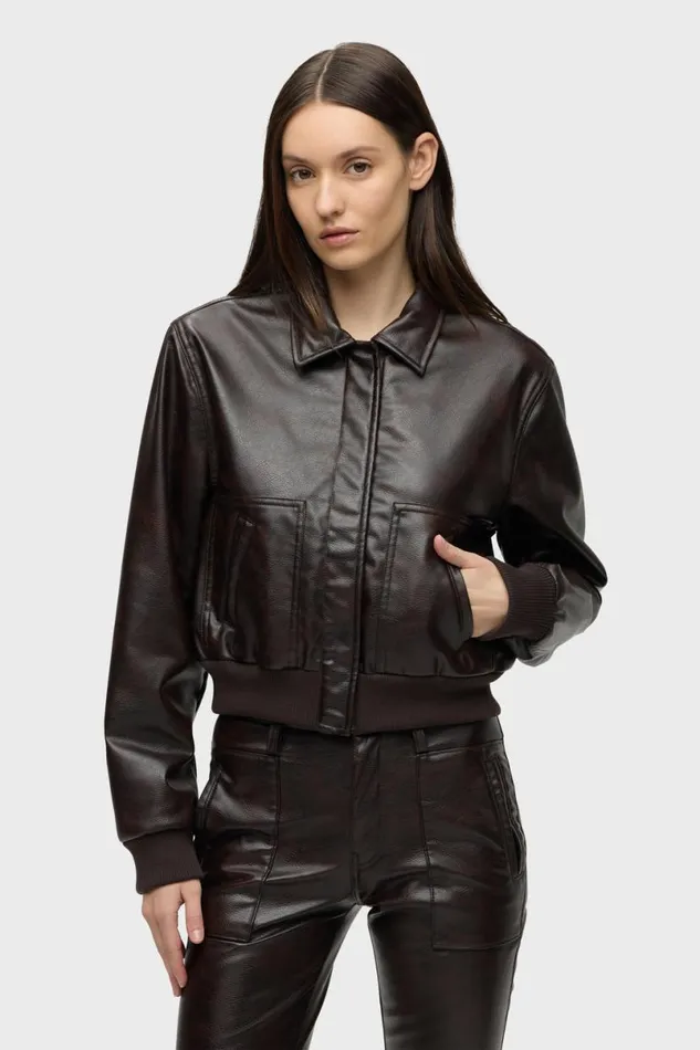 Hudson Jeans Jackets and Outerwear Women Bomber Jacket Marbled Vegan Leather