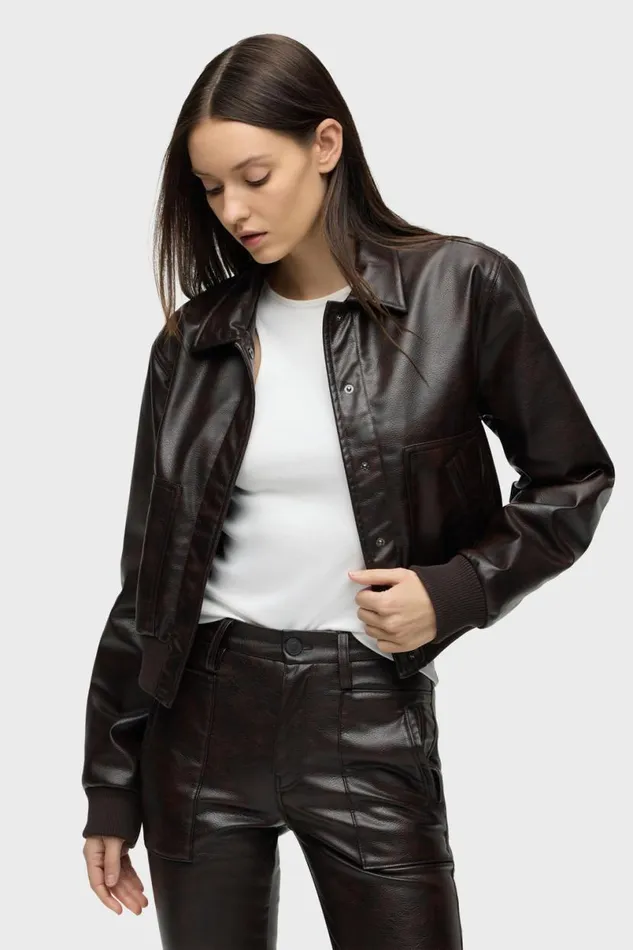 Hudson Jeans Jackets and Outerwear Women Bomber Jacket Marbled Vegan Leather Hudson Jeans Jackets and Outerwear Women Bomber Jacket Marbled Vegan Leather