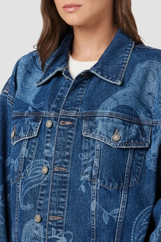 Hudson Jeans Jackets and Outerwear Women Brea Swing Trucker Jacket Laser Paisley Hudson Jeans Jackets and Outerwear Women Brea Swing Trucker Jacket Laser Paisley