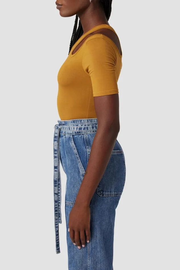Hudson Jeans Tops and Sweaters Women Short Sleeve Asymmetrical Bodysuit Desert Sand Hudson Jeans Tops and Sweaters Women Short Sleeve Asymmetrical Bodysuit Desert Sand