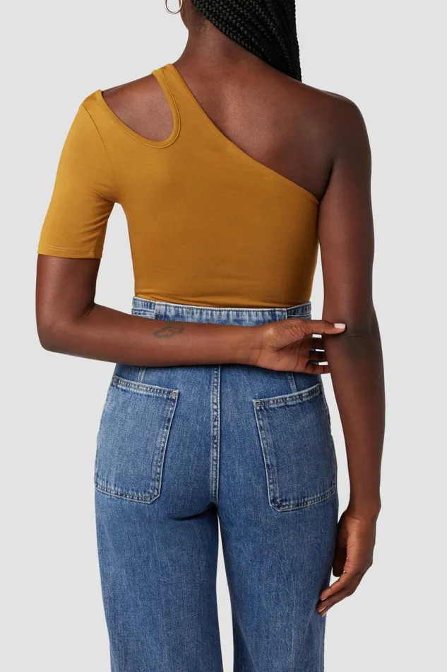 Hudson Jeans Tops and Sweaters Women Short Sleeve Asymmetrical Bodysuit Desert Sand Hudson Jeans Tops and Sweaters Women Short Sleeve Asymmetrical Bodysuit Desert Sand