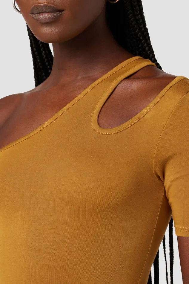 Hudson Jeans Tops and Sweaters Women Short Sleeve Asymmetrical Bodysuit Desert Sand Hudson Jeans Tops and Sweaters Women Short Sleeve Asymmetrical Bodysuit Desert Sand