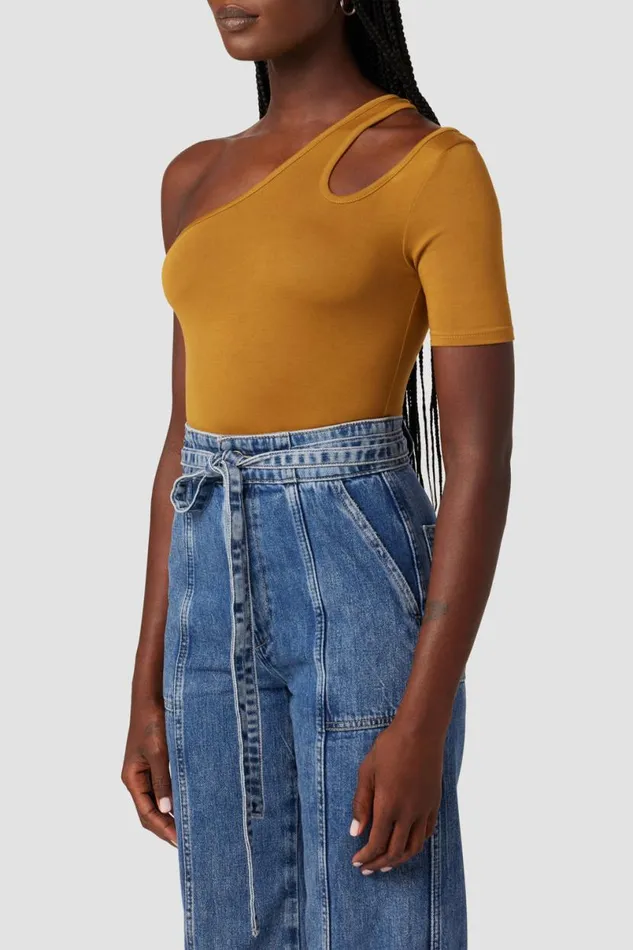 Hudson Jeans Tops and Sweaters Women Short Sleeve Asymmetrical Bodysuit Desert Sand Hudson Jeans Tops and Sweaters Women Short Sleeve Asymmetrical Bodysuit Desert Sand