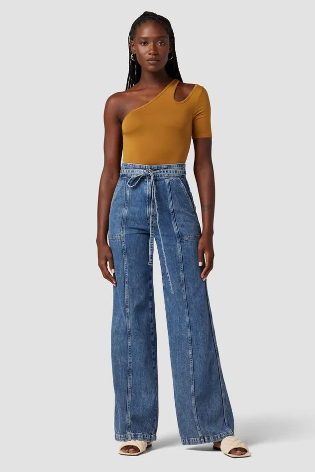 Hudson Jeans Tops and Sweaters Women Short Sleeve Asymmetrical Bodysuit Desert Sand Hudson Jeans Tops and Sweaters Women Short Sleeve Asymmetrical Bodysuit Desert Sand