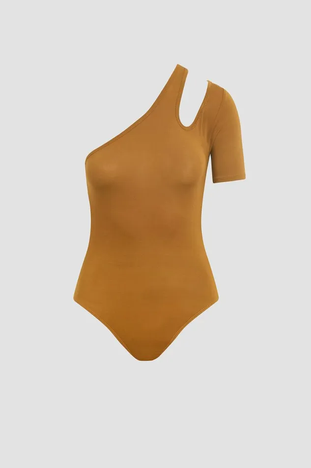 Hudson Jeans Tops and Sweaters Women Short Sleeve Asymmetrical Bodysuit Desert Sand Hudson Jeans Tops and Sweaters Women Short Sleeve Asymmetrical Bodysuit Desert Sand