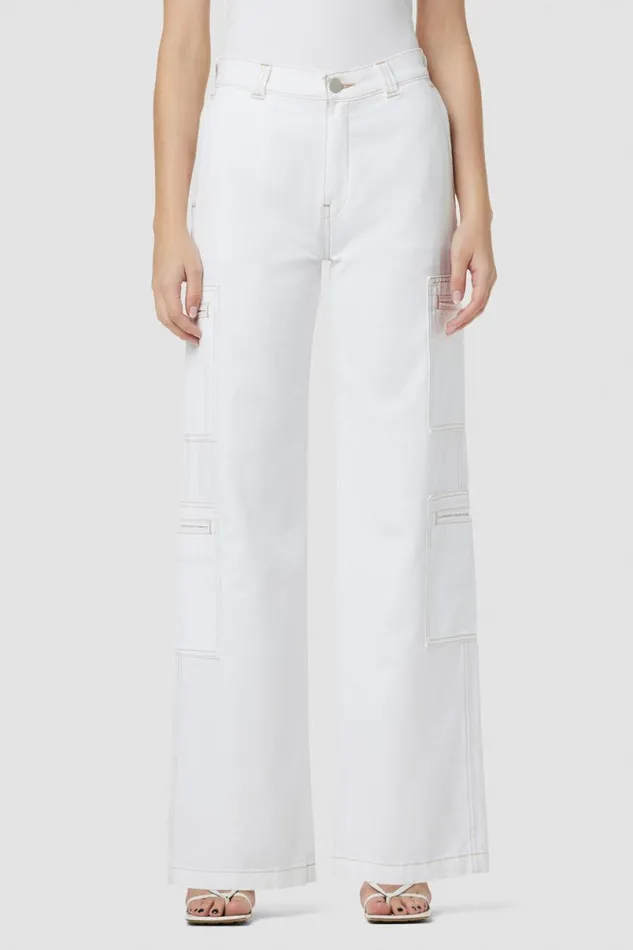 Hudson Jeans Wide Leg Women HighRise Welt Pocket Wide Leg Cargo White