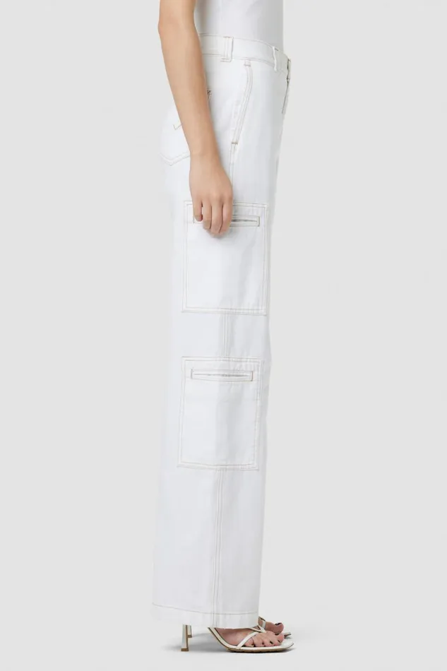 Hudson Jeans Wide Leg Women HighRise Welt Pocket Wide Leg Cargo White Hudson Jeans Wide Leg Women HighRise Welt Pocket Wide Leg Cargo White