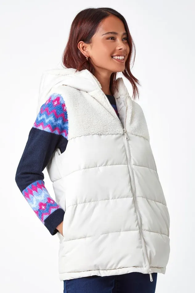 Ivory Petite Borg Detail Hooded Padded Gilet Women Roman Coats