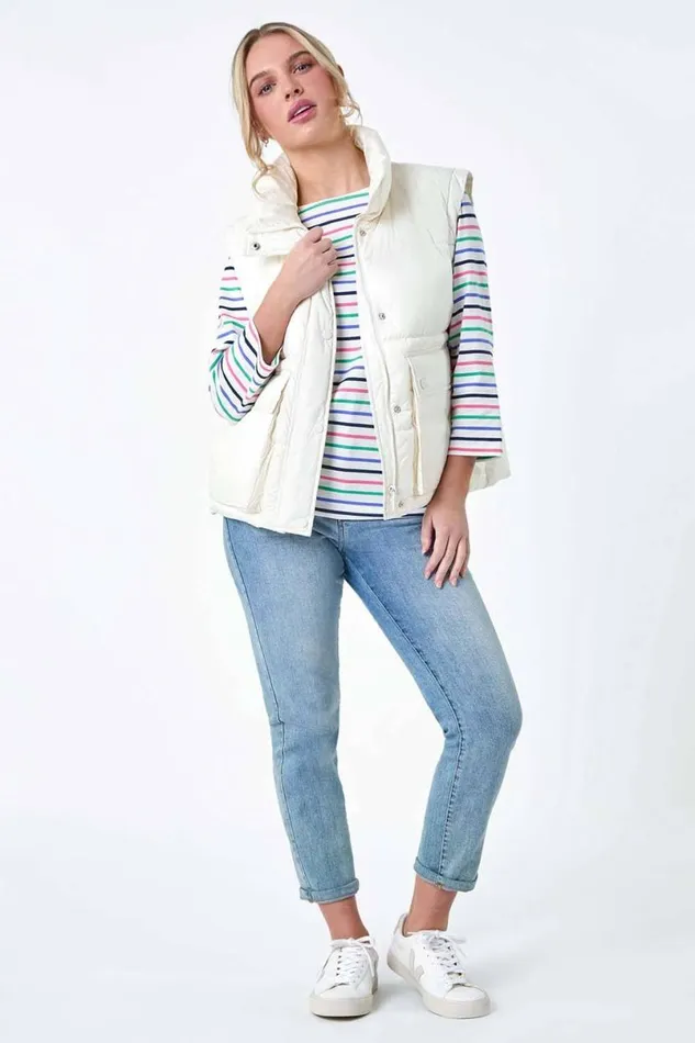 Ivory Pocket Detail Quilted Gilet Women Roman Coats