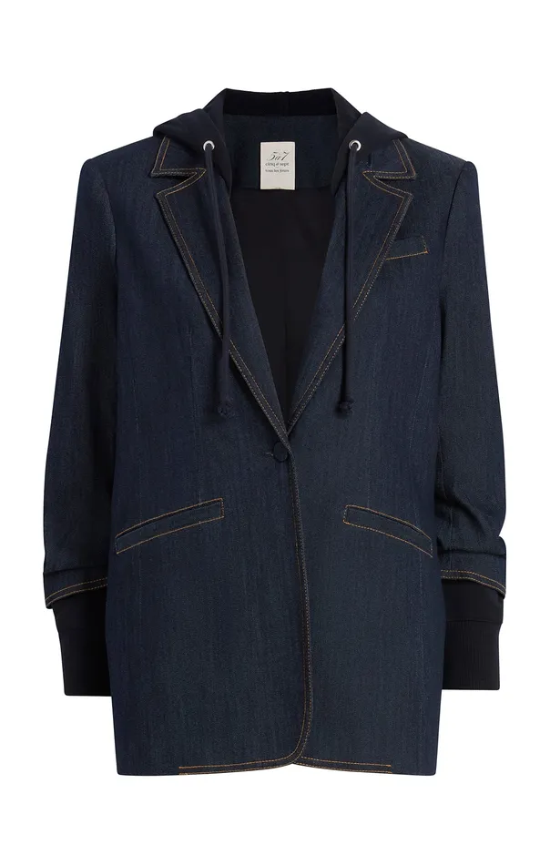 Jackets and Blazers Cinq Sept Women Denim Hooded Khloe Blazer Indigo
