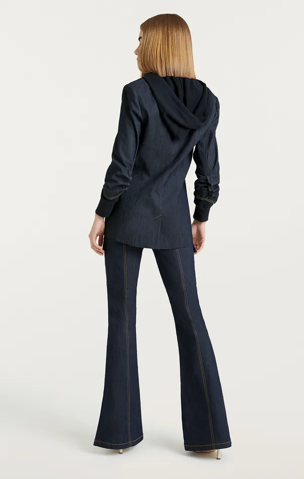 Jackets and Blazers Cinq Sept Women Denim Hooded Khloe Blazer Indigo