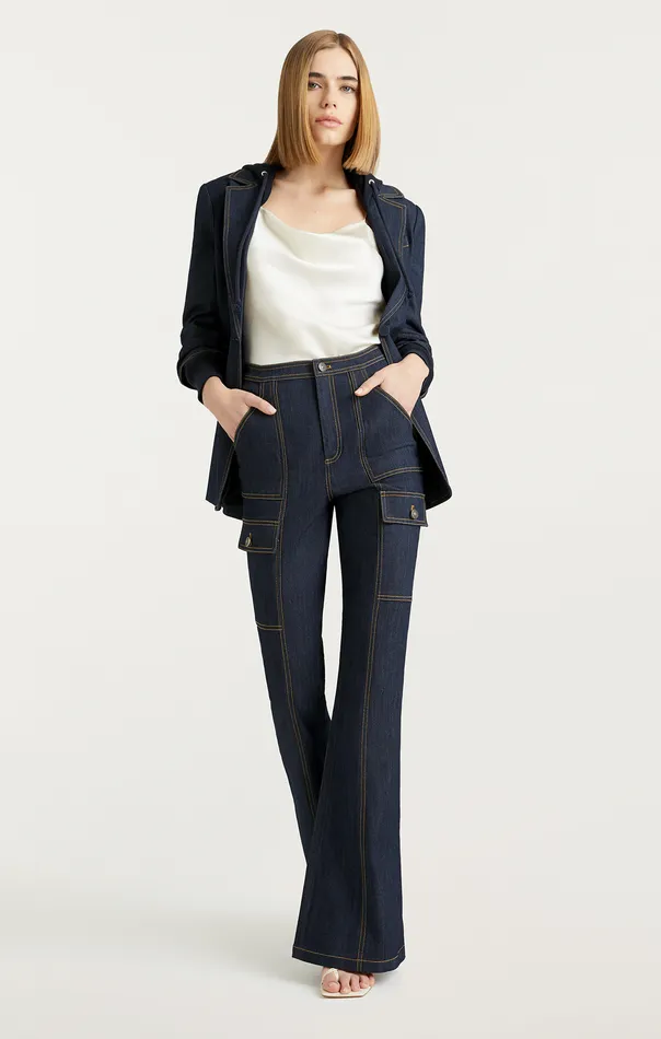 Jackets and Blazers Cinq Sept Women Denim Hooded Khloe Blazer Indigo