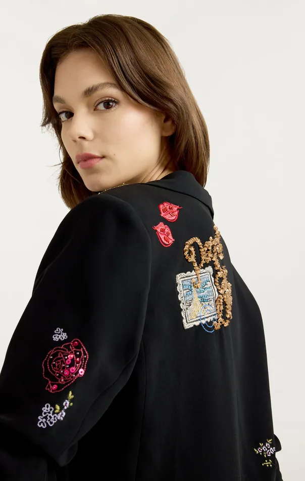 Jackets and Blazers Women Daydream Doodles Embellished Kelsa Blazer Black Multi Cinq Sept