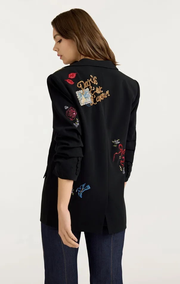 Jackets and Blazers Women Daydream Doodles Embellished Kelsa Blazer Black Multi Cinq Sept