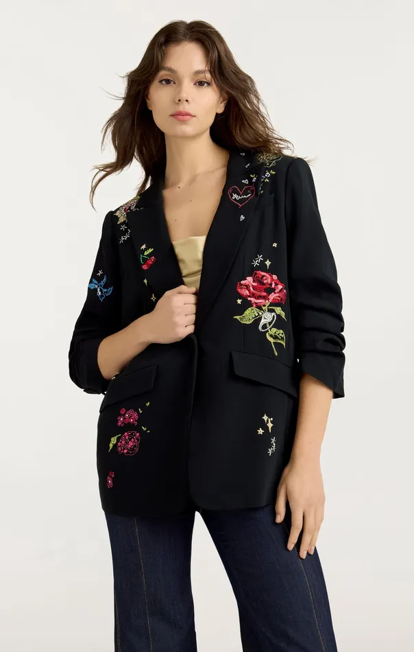 Jackets and Blazers Women Daydream Doodles Embellished Kelsa Blazer Black Multi Cinq Sept