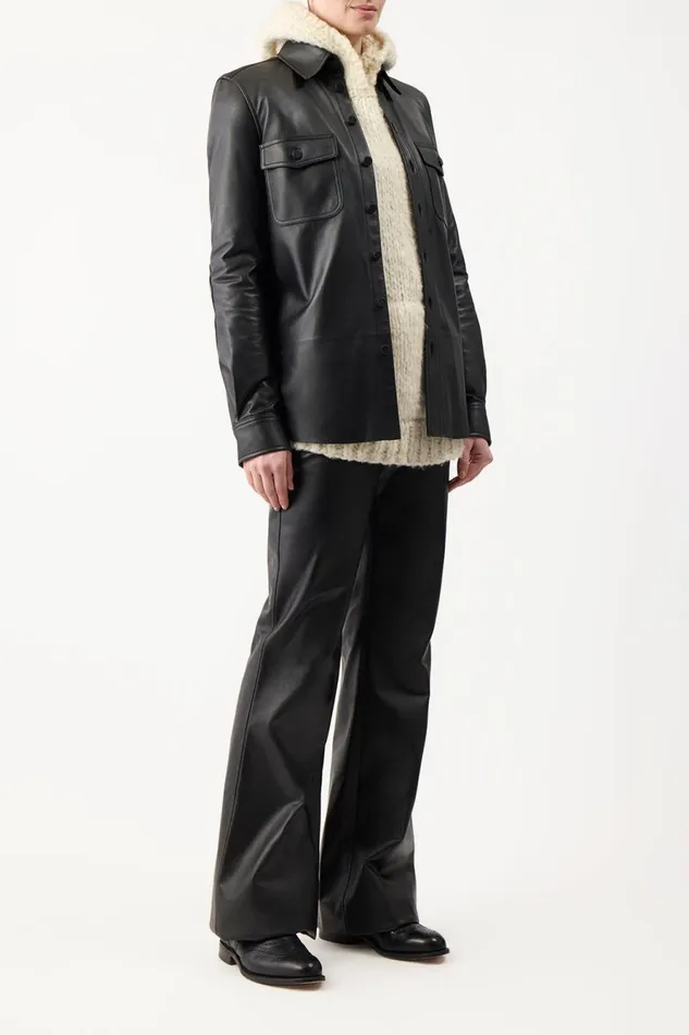 Jackets and Coats Women Gabriela Hearst John Austin Shirt In Black Nappa Leather
