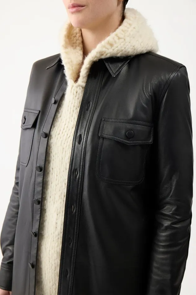 Jackets and Coats Women Gabriela Hearst John Austin Shirt In Black Nappa Leather