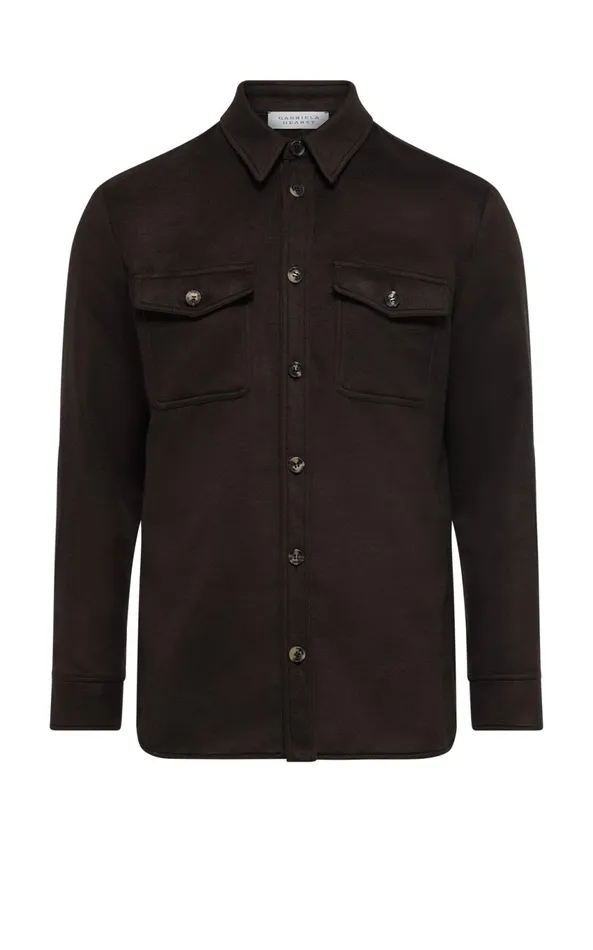 Jackets and Outerwear Men Gabriela Hearst Lucas Overshirt In Chocolate Winter Silk