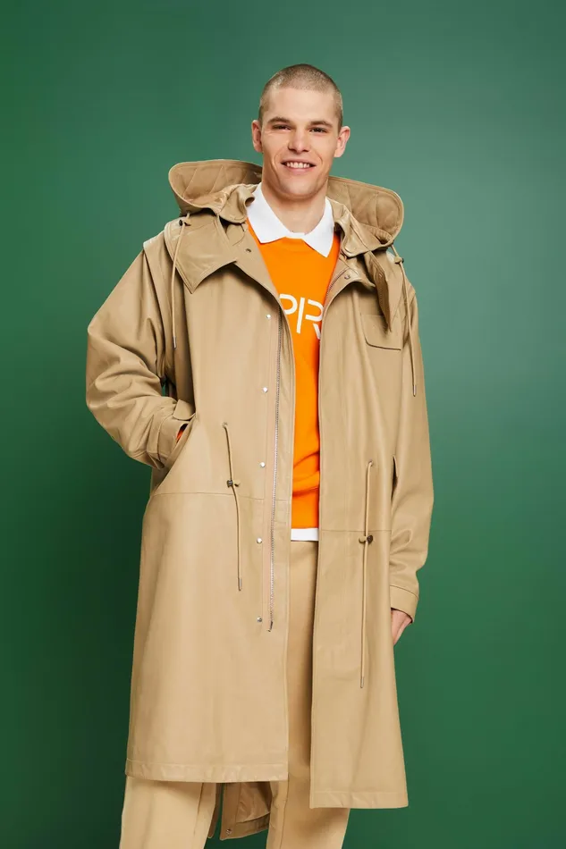Jackets Coats Men Esprit MultiFunctional Leather Parka Beige