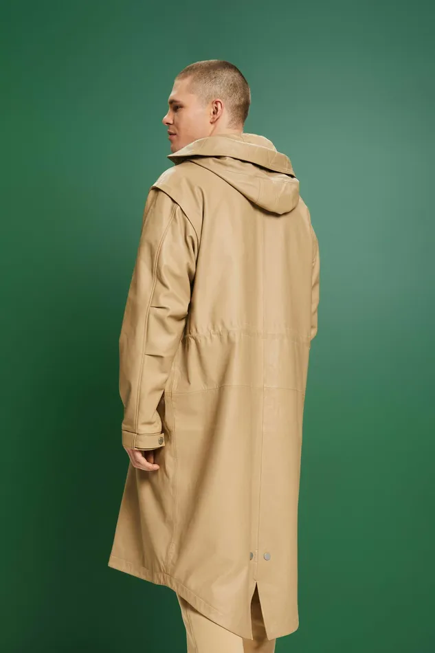 Jackets Coats Men Esprit MultiFunctional Leather Parka Beige