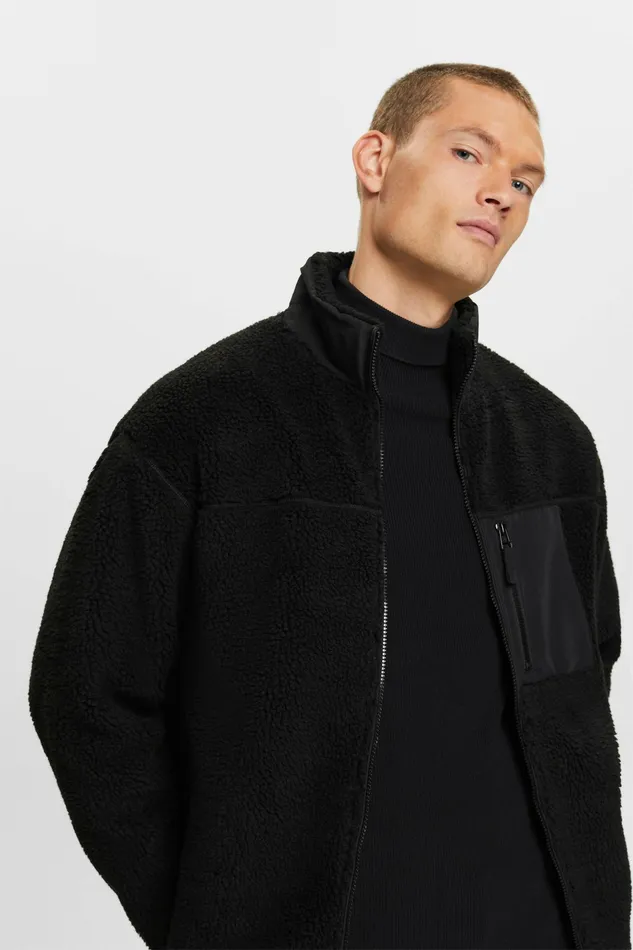 Jackets Coats Men Esprit Teddy Fleece Jacket Black