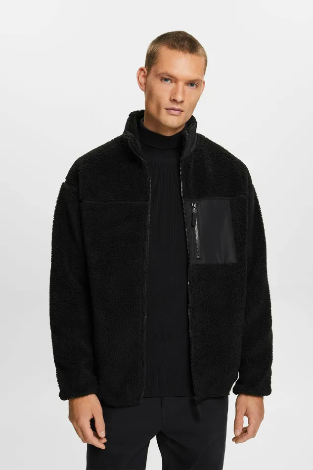 Jackets Coats Men Esprit Teddy Fleece Jacket Black