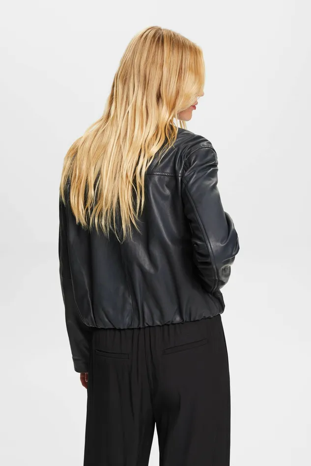 Jackets Coats Women Esprit Band Collar Leather Jacket Petrol Blue