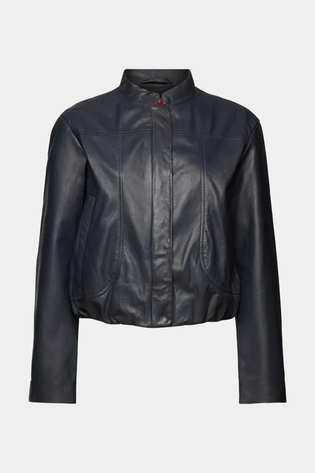 Jackets Coats Women Esprit Band Collar Leather Jacket Petrol Blue