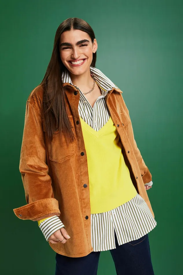 Jackets Coats Women Esprit Corduroy ButtonDown Shirt Caramel
