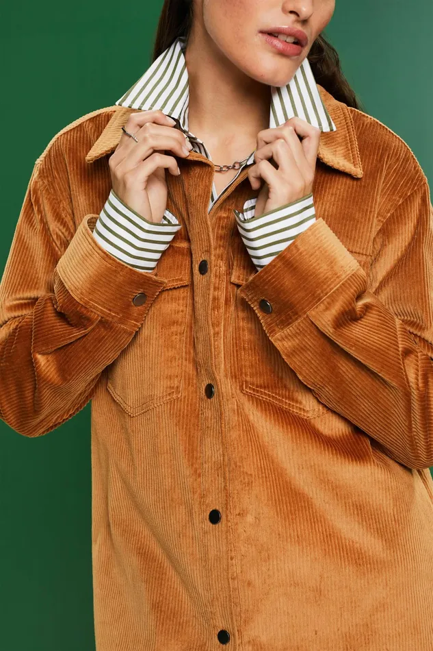 Jackets Coats Women Esprit Corduroy ButtonDown Shirt Caramel