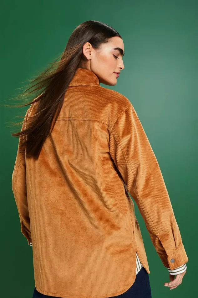Jackets Coats Women Esprit Corduroy ButtonDown Shirt Caramel