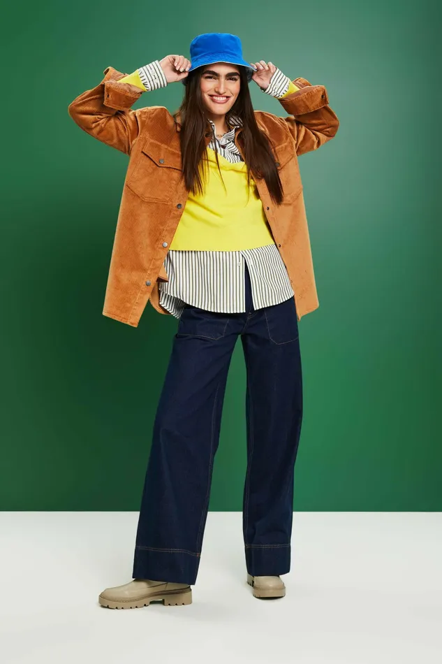 Jackets Coats Women Esprit Corduroy ButtonDown Shirt Caramel