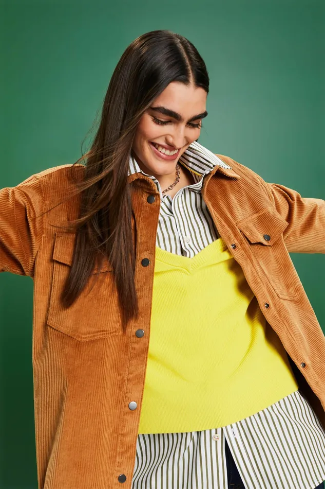 Jackets Coats Women Esprit Corduroy ButtonDown Shirt Caramel
